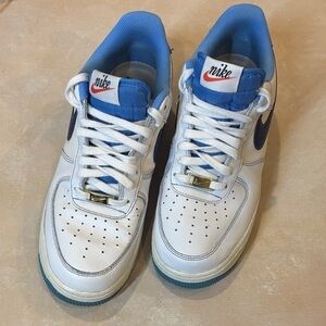 Nike White and Blue Air Force One, 50th Anniversary of the swoosh, size 9.5